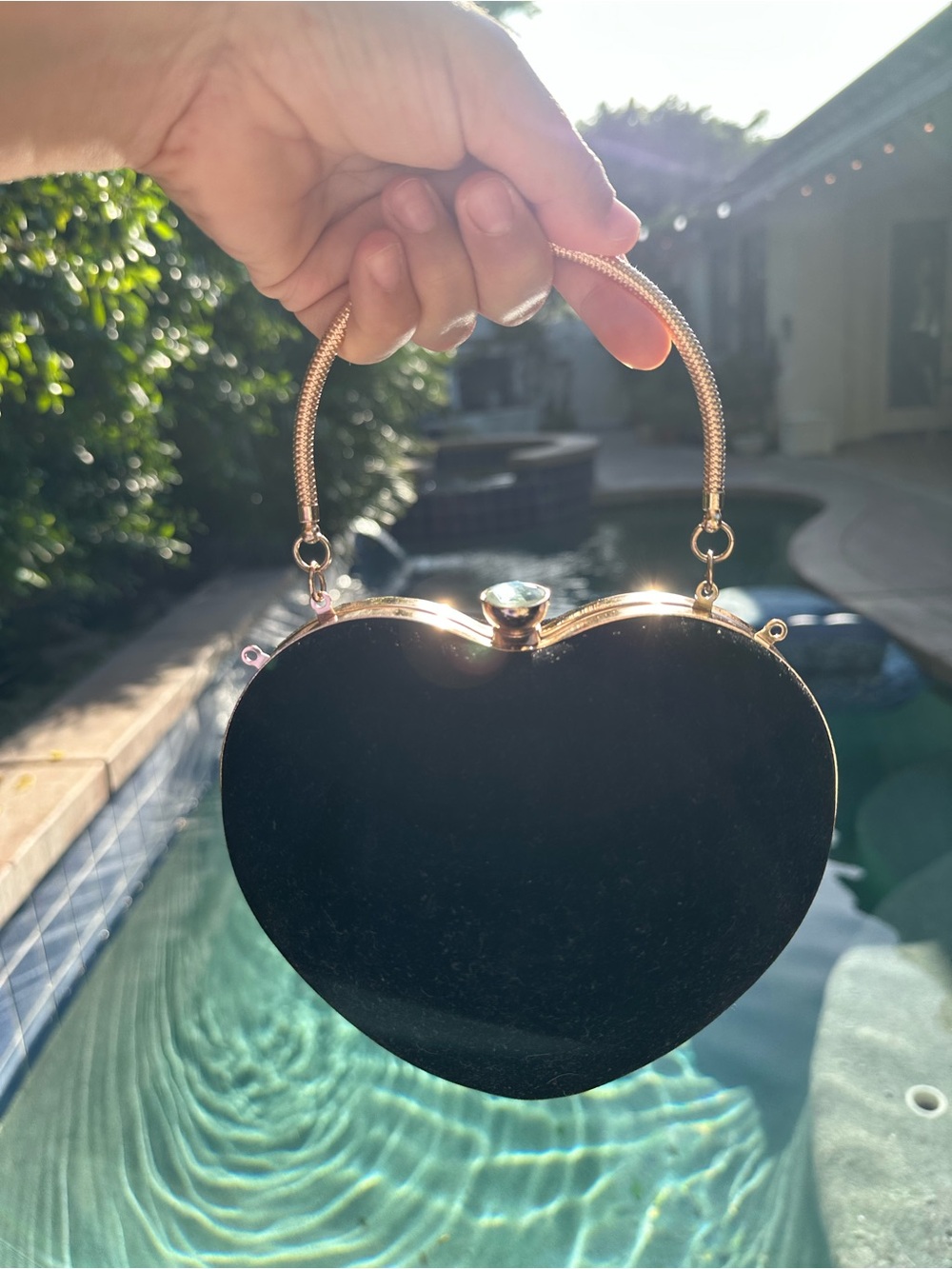 Heart-Shaped Mini Bag in Black with Rose Gold Handle